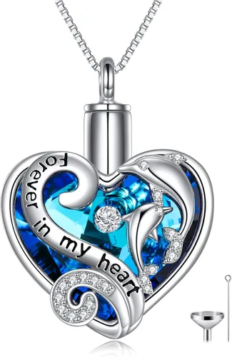 Vista 17 de WINNICACA 925 Sterling Silver Urn Necklaces for Ashes of Loved Ones A01-Tortuga marina-Oro blanco