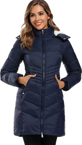 Vista 2 de Caistre Chaqueta de invierno con capucha gruesa para mujer, abrigos acolchados con bolsillos
