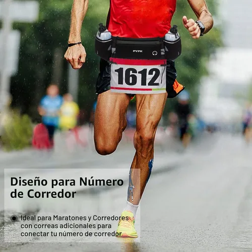 Vista 7 de PYFK Cinturón para correr con botellas de agua, cinturón de hidratación para hombres y mujeres, soporte para botella de agua, bolsa para correr Negro