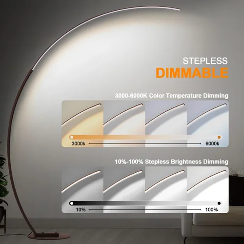 Vista 3 de Lámpara de pie LED regulable con 3 temperaturas de color, ultra brillante de 2000 lúmenes, lámparas de pie de arco marrón para sala de estar