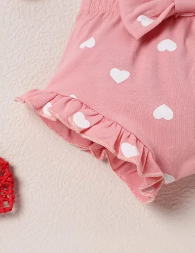 Vista 6 de My First Valentine's Day Outfit Baby Girl Love Ropa estampada para niñas recién nacidas con volantes y manga con volantes, color rojo, Rojo y rosado