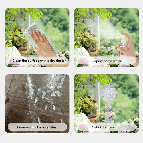 Vista 7 de Calcomanías de ventana de flores, anticolisión de mariposa, calcomanías para salvar a los pájaros de colisiones de ventanas, vinilo prismático