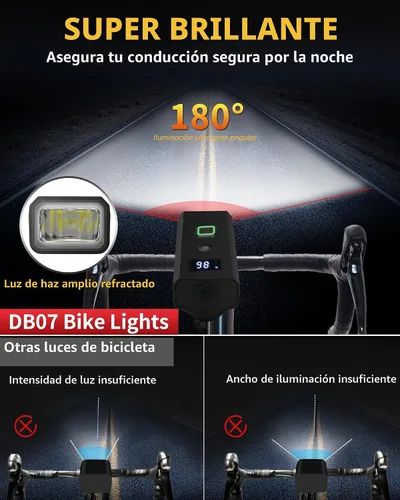 Vista 2 de DARKBEAM Luz para bicicleta, faros delanteros de bicicleta superbrillantes de alta luminosidad USB recargable, luces de ciclismo impermeables de 4