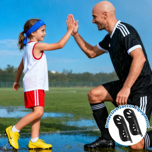 Vista 5 de Espinilleras de fútbol, 2 pares de fundas de espinilleras de fútbol superligeras y transpirables, equipo de protección de espinilleras para niños