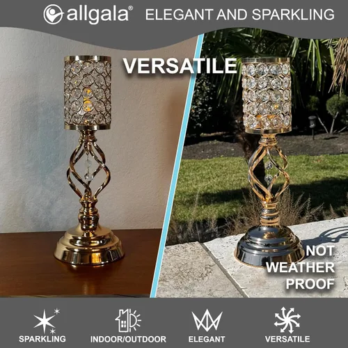 Vista 3 de Allgala Candelabro decorativo votivo de 14" cilindro de cristal Tealight - Dorado HD89001