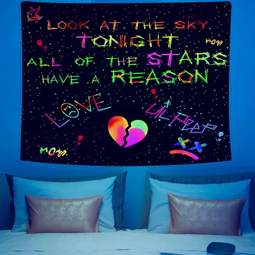 Vista 3 de PSYHILAR Blacklight Lil Peep Tapestry, Pósteres de Luz Negra para Dormitorio, Bandera UV Star Shopping Rapper (40 x 30 Pulgadas)