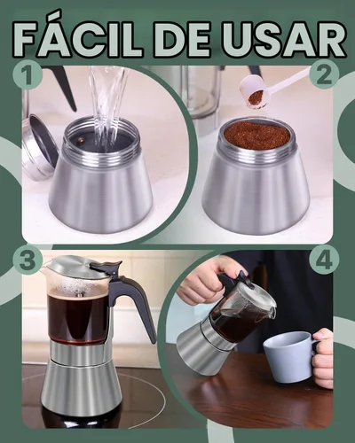 Vista 8 de Grasseed Cafetera Moka de vidrio transparente, cafetera de espresso para estufa con tapa de acero inoxidable cepillado para café italiano - 4