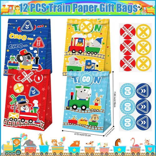 Vista 7 de Erweicet Recuerdos de fiesta de tren, 72 unidades, calcomanías de bricolaje, tatuajes temporales, llaveros, pajitas de plástico, bolsas de regalo
