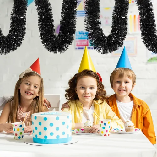 Vista 7 de Guirnalda de oropel negro de 150 pies – Guirnalda de oropel de vacaciones para Navidad, Halloween, Año Nuevo, fiestas de cumpleaños y decoración