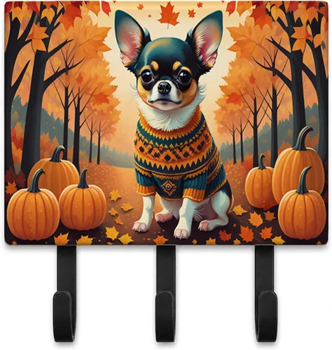 Vista 42 de Affenpinscher - Correa de otoño o llavero Affenpinscher Fall artwork on ceramic tile with three steel hooks for keys, leashes, towels
