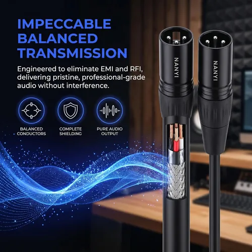 Vista 6 de NANYI XLR cable de micrófono macho a macho, cable de conexión de 3 pines, 1.6 pies 3-pin XLR male to male patch cable; 1.6ft; 25AWG OFC; copper