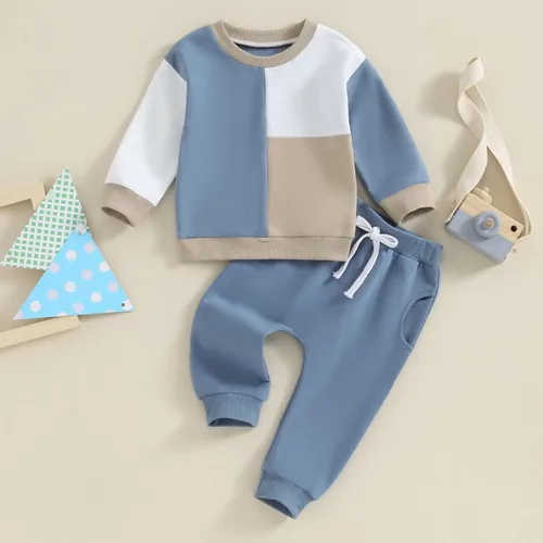 Vista 2 de Conjunto de 2 piezas de sudadera de manga larga con cuello redondo y pantalones deportivos para bebé niño