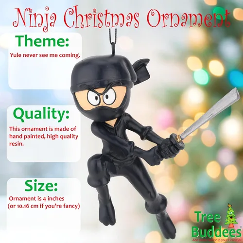 Vista 2 de Tree Buddees Karate Ninja con espada adornos navideños
