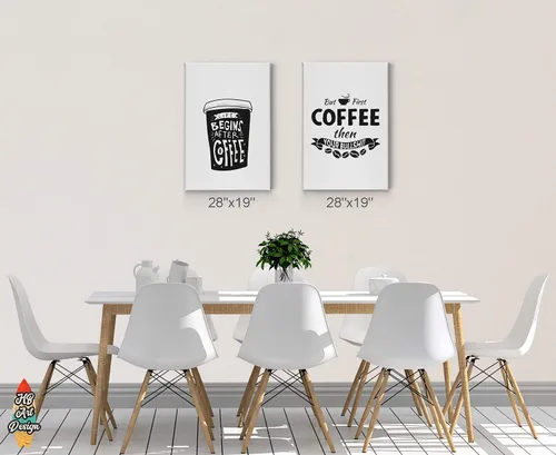 Vista 3 de HB Art Design Life Begins After Coffee & But First Coffee 2 Panel Canvas Print Set Wall Art Coffee Bar Decor Coffee Signs Kitchen Wall Decor Dining