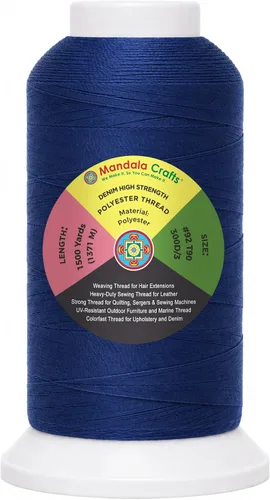 Vista 48 de Mandala Crafts Airforce Blue Tex 70 - Hilo de poliéster para tapicería 1500 Yds T70 UV Resistant Strong Thread for Leather Sewing, Marine