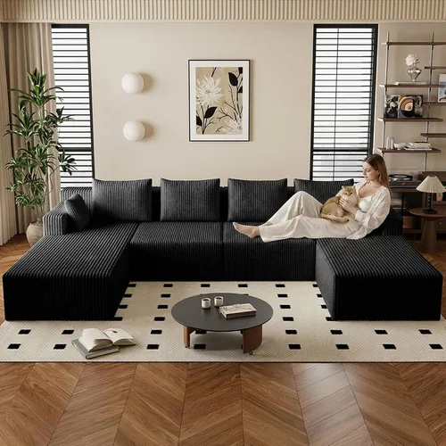 Vista 35 de Lakifun Sofá en Forma de L de 107" con Otomana, Seccional Modular Moderno Sofá Cómodo en Forma de U Nube, Asiento Profundo, Chaise Longue Cama