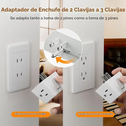 Vista 2 de TESSAN Extensor de toma de pared de enchufe múltiple, 2 paquetes