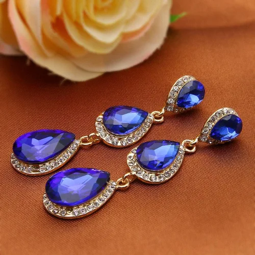 Vista 106 de EleQueen Pendientes de cristal austriaco en tono dorado para mujer, forma de pera de 2.5 pulgadas, color esmeralda