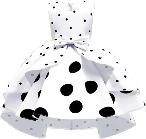 Vista 2 de IMEKIS Kids Girls Dalmatian Costume White Dress with Headband Tail Halloween Cosplay Toddler Baby Birthday Outfit Photo Shoot