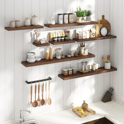 Vista 7 de Estantes flotantes cuadrados de 8 pulgadas para pared, paquete de 3, estantes de baño con veta de madera de 8"D con soportes invisibles, estantes