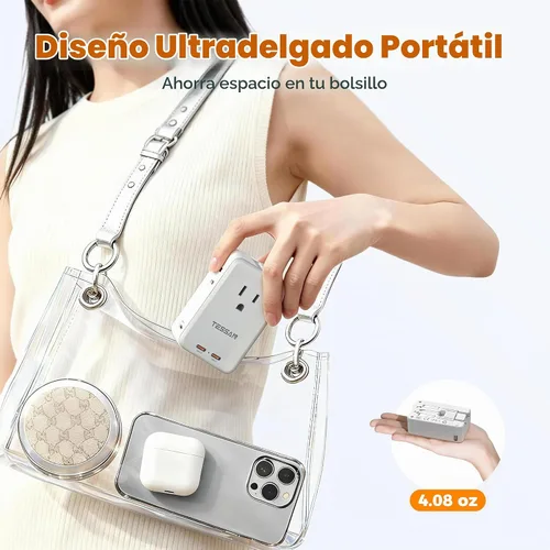 Vista 6 de TESSAN Adaptador de viaje PD 20W, adaptador de corriente universal con 3