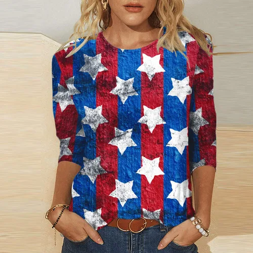 Vista 2 de American Flag T Shirt Patriotic Shirts Women 4th of July Shirt Raglan Short Sleeve Stars Stripes Top Tees