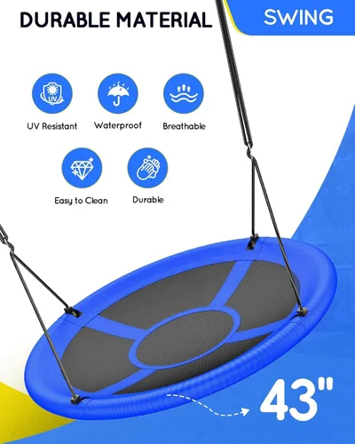 Vista 2 de Everyfun Columpio de Árbol Tipo Platillo Volador de 43" para Niños y Adultos, Capacidad de Peso de 700 libras, Columpio Platillo Volador Impermeable