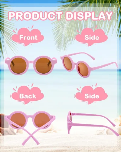 Vista 3 de Flutesan 24 pares de lentes de sol redondos para niños, lindos lentes de sol circulares retro para niños y niñas, niños pequeños al aire libre UV