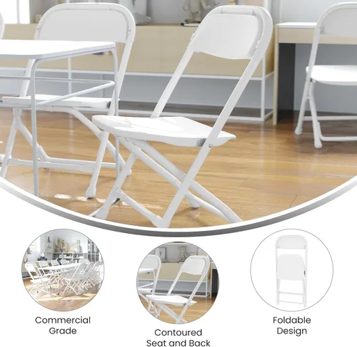Vista 5 de Flash Furniture Paquete de 2 sillas plegables de plástico blanco para niños