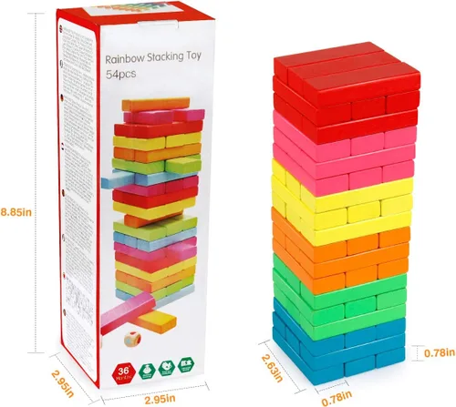 Vista 7 de Coogam Juego de apilamiento de bloques de madera con bolsa de almacenamiento, bloques de construcción de torre de colores, rompecabezas
