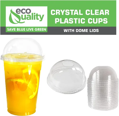 Vista 5 de Vasos de 14 onzas, paquete de 1000 Tazas de café helado y tapas de cúpula Batido frío Vasos de plástico con tapas de cúpula Vaso desechable