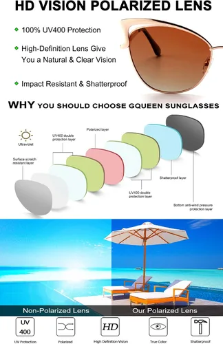 Vista 4 de GQUEEN Trendy Oversized Sunglasses for Women Polarized Cat Eye Cute UV400 Protection