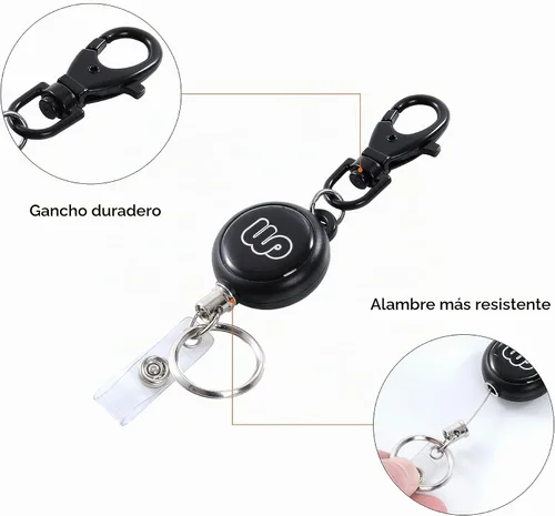 Vista 3 de Wisdompro, sujetador de documento de identidad de piel de PU de dos caras, riel retráctil y anillo para llave.