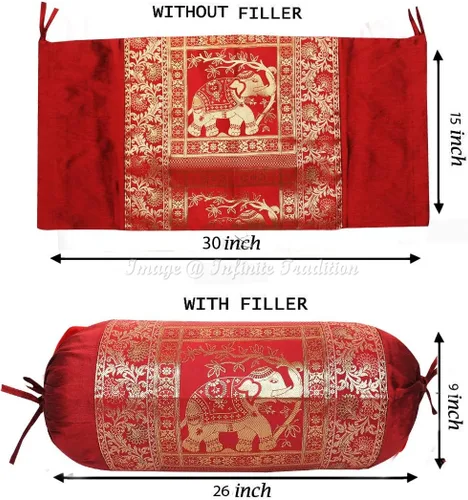 Vista 4 de Fundas de almohada decorativas para sala de estar, estilo étnico, cilíndrica, granate, para yoga, sofá, funda de cojín redonda, tejido jacquard