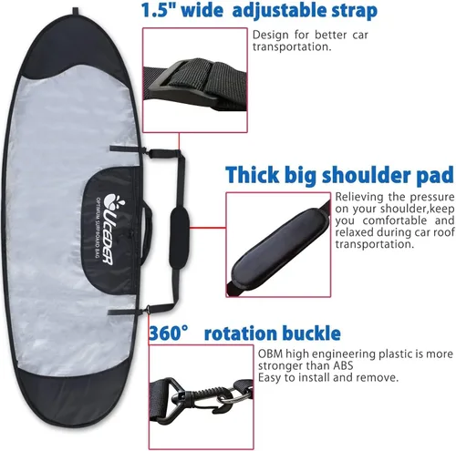Vista 5 de Funda para tabla de surf y bolsa de almacenamiento para tabla de surf para viajes al aire libre, bolsa para tabla de surf de 5'0"-9'10", máxima