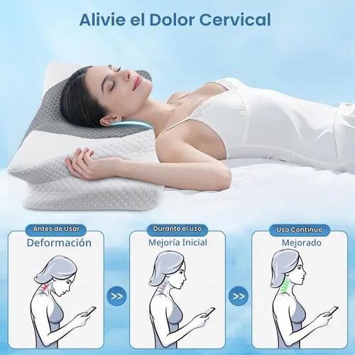 Vista 6 de SAHEYER Almohada cervical para el cuello, almohada de espuma viscoelástica para aliviar el dolor de cuello y ronquidos, almohada ergonómica para Gris