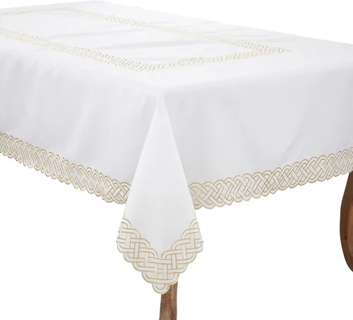 Vista 4 de Saro Lifestyle Camino de mesa bordado trenzado, 16"x72", dorado