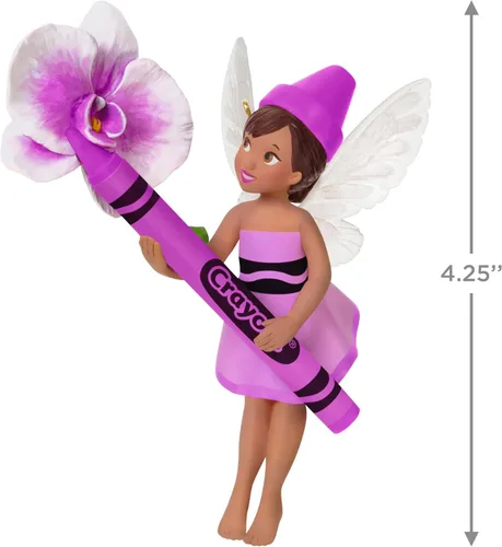 Vista 4 de Hallmark Keepsake Adorno de Navidad 2025, hada de orquídea Crayola, regalos para niños