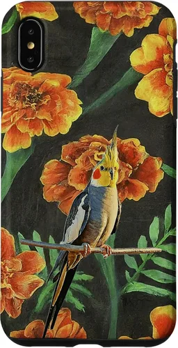 Vista 7 de iPhone 15 Cockatiel Orange Yellow Marigolds Vintage Flower Pattern Case
