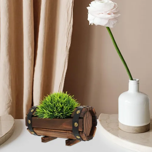 Vista 8 de Maceta rústica de madera con barril para whisky, maceta de flores para suculentas, contenedor para patio, jardín, patio trasero