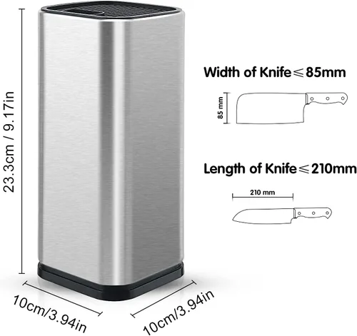 Vista 2 de Bloque universal para cuchillos, soporte para cuchillos de acero inoxidable con ranuras para tijeras y varilla de afilar, soporte rectangular