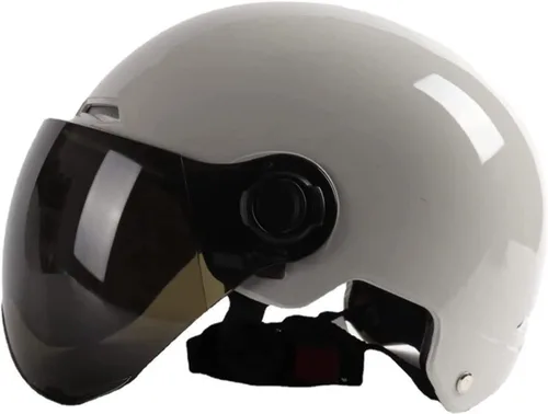 Vista 8 de Casco vintage para motocicleta para adultos, con visera solar, diseño retro con orejas de gato, casco de ciclomotor ligero abierto para hombres