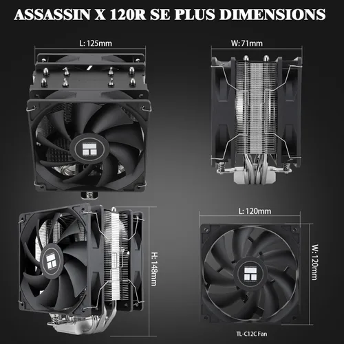 Vista 6 de Thermalright Assassin X 120R SE Plus - Enfriador de CPU, tubos de calor de 0.157 x 0.236 in, velocidad de 1550 rpm, ventilador silencioso PWM