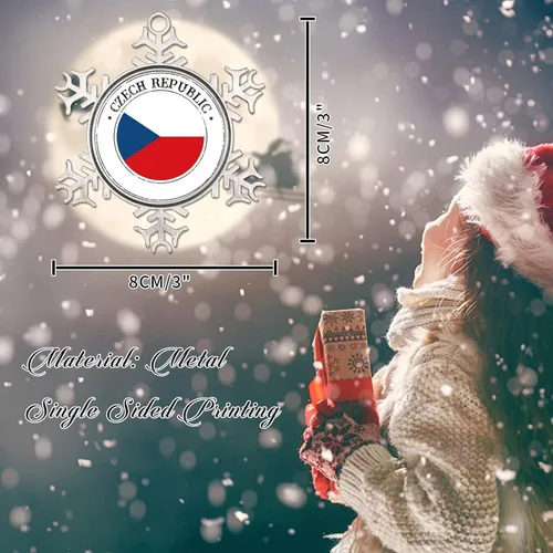 Vista 2 de República Checa Adornos Colgantes Decorativos Bandera de la República Checa Adorno de Copo de Nieve de Metal Decoración de Vacaciones Bandera