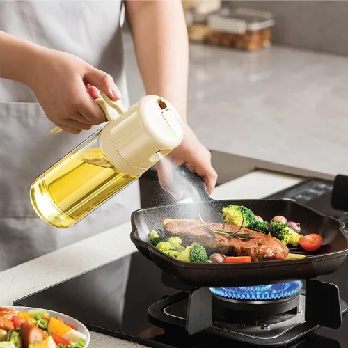 Vista 5 de Glad Dispensador de aceite 2 en 1, 18.6 oz/18.6 fl oz, pulverizador de aceite de oliva para cocinar, verter aderezos para ensaladas y asar a la Beige