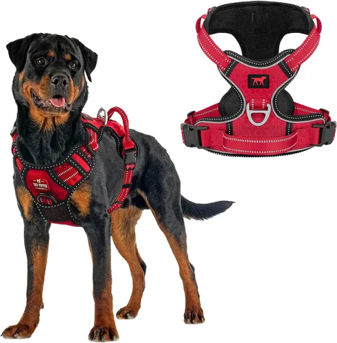 Vista 15 de Tuff Pupper Arnés para perro sin tirones, chaleco resistente para mascotas, clips para correa delantera y trasera, mango de seguridad fuerte