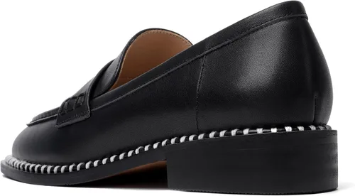 Vista 7 de FOGEENA Mocasines de cuero mate para mujer, estilo casual, sin cordones, punta redonda, tacón bajo grueso, zapatos de vestir de 1 pulgada