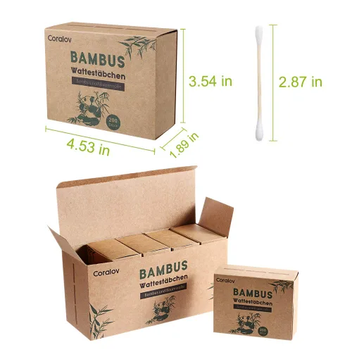 Vista 7 de Hisopo de algodón de bambú, 1000 unidades de brotes de algodón doble de bambú de bambú orgánico hisopo de oreja de bambú orgánico para orejas