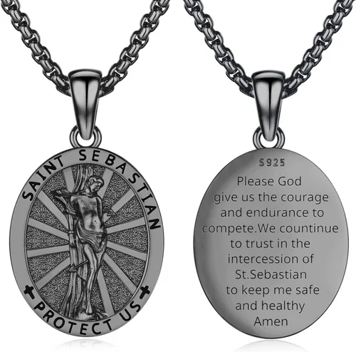 Vista 63 de Collar de amuleto de medalla de San Patrono de plata/oro de 14 39A-St Peregrino-Plata