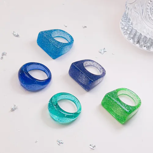 Vista 2 de Viva Joya 18 anillos de resina, anillos acrílicos, anillos gruesos, anillos de plástico, anillos coloridos para mujeres, adolescentes, niñas